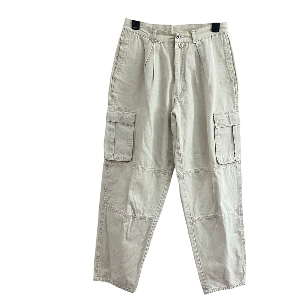 High Rise 90s Grunge Retro Women's Tan Cotton Raw Hem Cargo Pants Sz 11